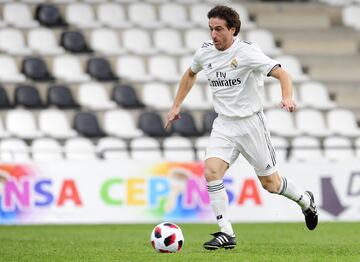 Fernando Morán durante el encuentro que ha enfrentado a los veteranos del Real Madrid y del Real Unión. 