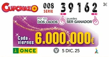Cuponazo de la ONCE: comprobar los resultados del sorteo hoy, viernes 5 de diciembre