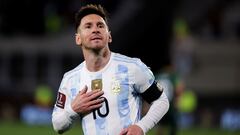 AMDEP9626. BUENOS AIRES (ARGENTINA), 09/09/2021.- Lionel Messi de Argentina celebra un gol hoy, en un partido por las eliminatorias sudamericanas al Mundial de Catar 2022 entre Argentina y Bolivia, en el estadio Monumental de N&uacute;&ntilde;ez, en Bueno