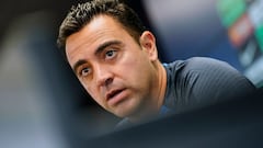 BARCELONA, 27/05/2023.- El entrenador del FC Barcelona Xavi Hernández da una rueda de prensa tras el entrenamiento del primer equipo este sábado en Barcelona en la víspera de su partido de la jornada 37 de LaLiga Santander contra el Real Mallorca. EFE/Enric Fontcuberta.
