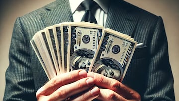 AI image of businessman holding dollars