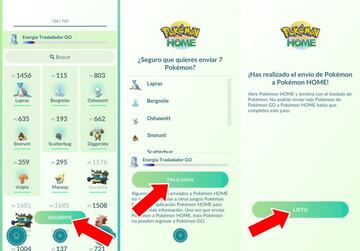 Con los Pok&eacute;mon seleccionados, iniciamos la transferencia