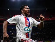 (FILES) Lyon�s Brazilian forward #09 Endrick celebrates celebrates scoring his team's first goal during the French Cup round of 16 football match between Olympique Lyonnais and Laval Stade Mayenne FC at Groupama Stadium in Lyon on February 4, 2026. Young striker Endrick, who has enjoyed a resurgence since joining Olympique Lyon on loan from Real Madrid, is the standout new addition to Brazil�s squad for this month�s friendlies against France and Croatia, head coach Carlo Ancelotti announced on March 16, 2026. (Photo by OLIVIER CHASSIGNOLE / AFP)