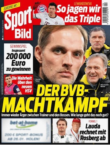 "El campo de batalla del Borussia", portada de la revista 'Sport Bild' que sale este miércoles a la venta en Alemania.