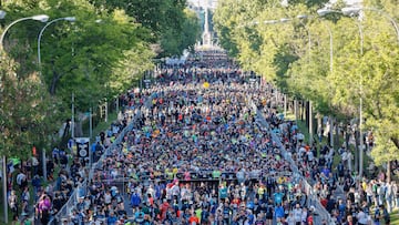 Miles de personas participan en la maratón durante la 46ª edición del Zurich Rock 'N' Roll Running Series en la capital española.