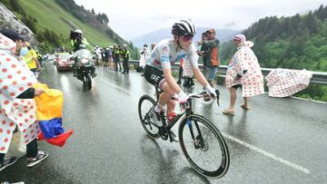 03 July 2021, France, Le Grand-Bornand: Fans cheer on the route as Slovenian cyclist Tadej Pogacar of UAE Team Emirates rides through during the eighth stage of the 108th edition of the Tour de France cycling race, 150.8 km from Oyonnax to Le Grand-Bornan