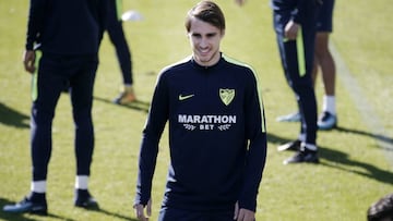 Ignasi Miquel, durante su primer entrenamiento como jugador del M&aacute;laga.