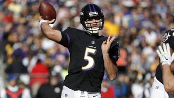 BALTIMORE, MD - NOVEMBER 04: Quarterback Joe Flacco #5 of the Baltimore Ravens throws the ball in the second quarter against the Pittsburgh Steelers at M&amp;T Bank Stadium on November 4, 2018 in Baltimore, Maryland.   Scott Taetsch/Getty Images/AFP
 == FOR NEWSPAPERS, INTERNET, TELCOS &amp; TELEVISION USE ONLY ==