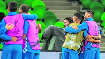 Jugadores del Getafe, ayer, en el entrenamiento en el Stadium Krasnodar.