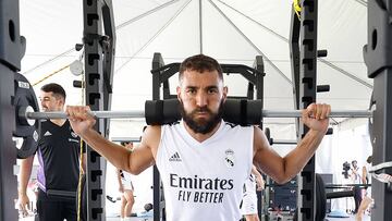 Benzema, en un entrenamiento con el Real Madrid.