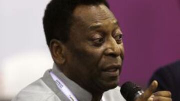 Pel&eacute;, durante una conferencia promocional en Sao Paulo.