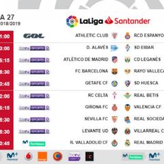 Horarios de la jornada 27: el Valladolid-Madrid, el 10-M; el Barça-Rayo, el 9-M