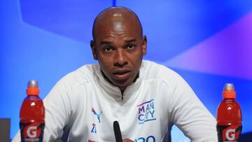Manchester City's Brazilian midfielder Fernandinho attends a press conference at the Manchester City training ground in Manchester, north west England, on April 12, 2022, on the eve of their UEFA Champions League quarter final 2nd leg football match against Atletico Madrid. (Photo by Lindsey Parnaby / AFP)
