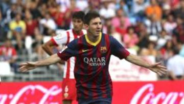 Leo Messi celebra su último gol en Almería.