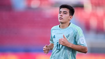Gilberto Mora of Mexico during FIFA U-20 Mens World Cup Chile 2025 match between Spain and Mexico (Mexican National team) as part Group-C at Estadio Nacional Julio Martinez Pradanos, on October 01, 2025 in Santiago, Chile.