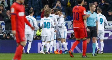 1-0. Lucas Vázquez celebró el primer gol.