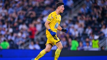 during the Play-In round match between Monterrey and Pachuca as part of the Liga BBVA MX, Torneo Clausura 2025 at BBVA Bancomer Stadium on April 27, 2025 in Monterrey, Nuevo Leon, Mexico.