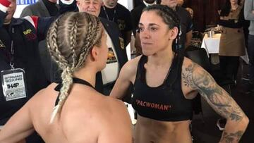 Tina Rupprecht y Katy Díaz, cara a cara durante el pesaje oficial.