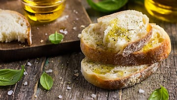 Italian ciabatta bread with olive oil, selective focus