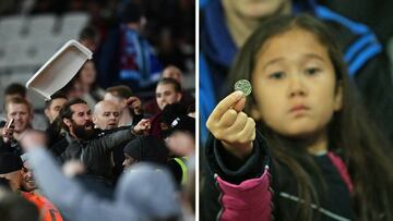 Eight-year-old girl pelted with coins by West Ham fans