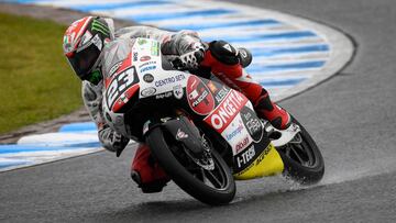 Antonelli sobre el asfalto mojado de Motegi.