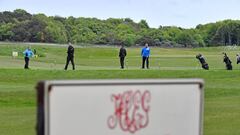 Golfers play at Muirfield Golf Club on May 19, 2016 in Gullane,Scotland. Muirfield Golf Club has lost the right to host the Open Championship after it failed to rally a majority of male members behind the vote allowing women to join the club as members. W