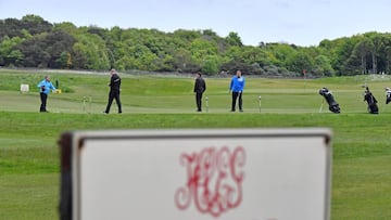 Golfers play at Muirfield Golf Club on May 19, 2016 in Gullane,Scotland. Muirfield Golf Club has lost the right to host the Open Championship after it failed to rally a majority of male members behind the vote allowing women to join the club as members. W