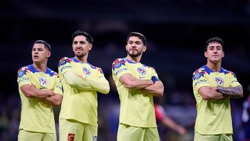 Diego Valdes celebrates his goal 1-0 with Richard Sanchez, Henry Martin and Alejandro Zendejas of America during the quarterfinals second leg match between America (MEX) and New England Revolution as part of the CONCACAF Champions Cup 2024, at Azteca Stadium on April 09, 2024 in Mexico City, Mexico.