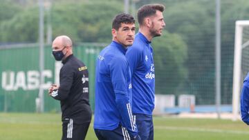Garrido y Alcalá, en un entrenamiento del Cádiz.