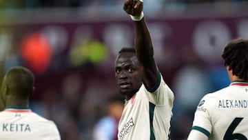 Liverpool's Sadio Mane celebrates scoring their side's second goal of the game during the Premier League match at Villa Park, Birmingham. Picture date: Tuesday May 10, 2022. (Photo by Nick Potts/PA Images via Getty Images)