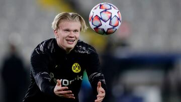 Haaland entrenando en la Champions League.