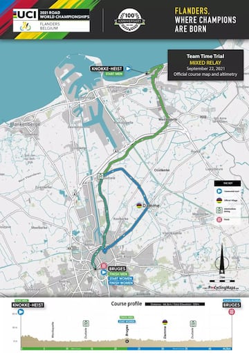 Perfil y recorrido de la prueba contrarreloj mxita por relevos de los Mundiales de Ciclismo en Ruta de Flandes 2021.