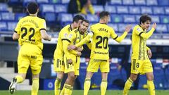 BARCELONA, SPAIN - MARCH 05: Nahuel Leiva of Real Oviedo celebrates scoring his side&#039;s first goal during the Liga Smartbank match betwen RCD Espanyol de Barcelona and Oviedo at RCDE Stadium on March 05, 2021 in Barcelona, Spain. Sporting stadiums aro