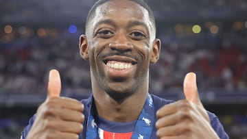 Munich (Germany), 01/06/2025.- Ousmane Dembele of PSG celebrates after winning the UEFA Champions League final between Paris Saint-Germain and Internazionale Milano, in Munich, Germany 31 May 2025. (Liga de Campeones, Alemania) EFE/EPA/CHRISTOPHER NEUNDORF
