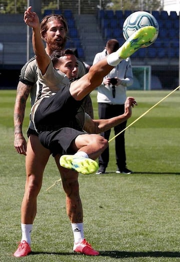 Lucas Vázquez, en un entrenamiento del Madrid.