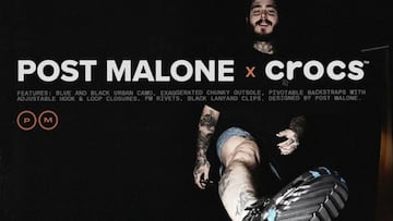 Imagen promocional para los Crocs Duet Max Clog, edici&oacute;n limitada de Post Malon. V&iacute;a Instagram: @postmalone. Diciembre 10, 2019.