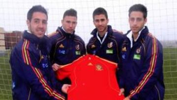<b>CON LA SUB-21. </b>Toribio, Iván González, Manu Torres y Javi López, los cuatro malaguistas que están brillando, ayer con la Sub-21.