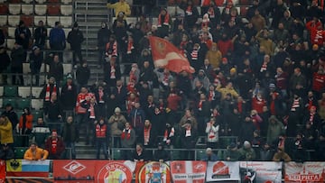 Soccer Football - Europa League - Group C - Legia Warsaw v Spartak Moscow - Stadion Wojska Polskiego, Warsaw, Poland - December 9, 2021 Spartak Moscow fans inside the stadium before the match REUTERS/Kacper Pempel