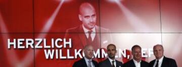 De izquierda a derecha: Matthias Sammer, Pep Guardiola, Karl Heinz Rummenigge y Uli Hoeness.