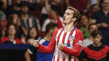 Antonie Griezmann (Atletico de Madrid) celebrates his goal which made it (1,0) La Liga match between Atletico de Madrid vs Rayo Vallecano at the Wanda Metropolitano stadium in Madrid, Spain, August 25, 2018 .