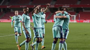 GRANADA, SPAIN - NOVEMBER 01: Ruben Vezo of Levante UD celebrates with teammates after scoring his sides first goal during the La Liga Santader match between Granada CF and Levante UD at Estadio Nuevo Los Carmenes on November 01, 2020 in Granada, Spain. F