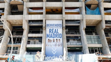 Detail of the state of the exterior works of the new Santago Bernabeu Stadium on August 19, 2021, in Madrid, Spain.
 Real Madrid will play in mid-September 2021 the first game in the new stadium with its fans since the state of alarm was decreed by Covid1