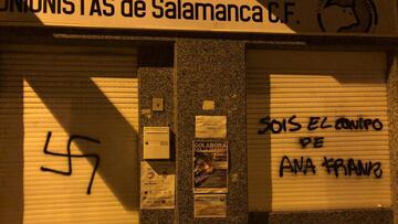 La sede de Unionistas amaneci&oacute; con pintadas vand&aacute;licas por segunda vez en dos semanas.