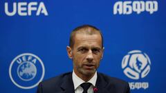 UEFA President Aleksander Ceferin speaks during a news conference in Minsk, Belarus September 19, 2019. REUTERS/Vasily Fedosenko