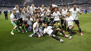 Madrid win LaLiga (James, top left) at La Rosaleda, 21 May 2017 - James' final game for Real Madrid before he was loaned out to Bayern.
