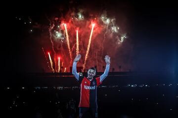 Maxi Rodríguez en su partido de despedida en el estadio Marcelo Bielsa hoy, en la ciudad de Rosario (Argentina). 
