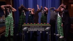 Jalen Hurts, Saquon Barkley, and Eagles o-line go wild, Shotgun Beers on Jimmy Fallon’s The Tonight Show