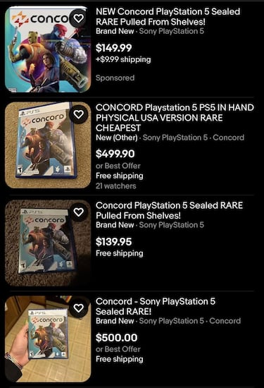 The physical version of Concord is sold out after its cancellation and the collector’s price rises considerably
