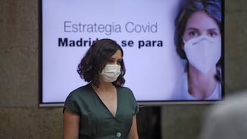 La presidenta de la Comunidad de Madrid, Isabel Díaz Ayuso, presenta la estrategia de continuidad del Covid-19, en la Casa de Correos, Madrid (España), a 28 de julio de 2020.