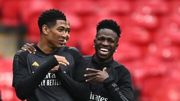 Bellingham y Vinicius, en un momento del entrenamiento del Madrid en Londres.